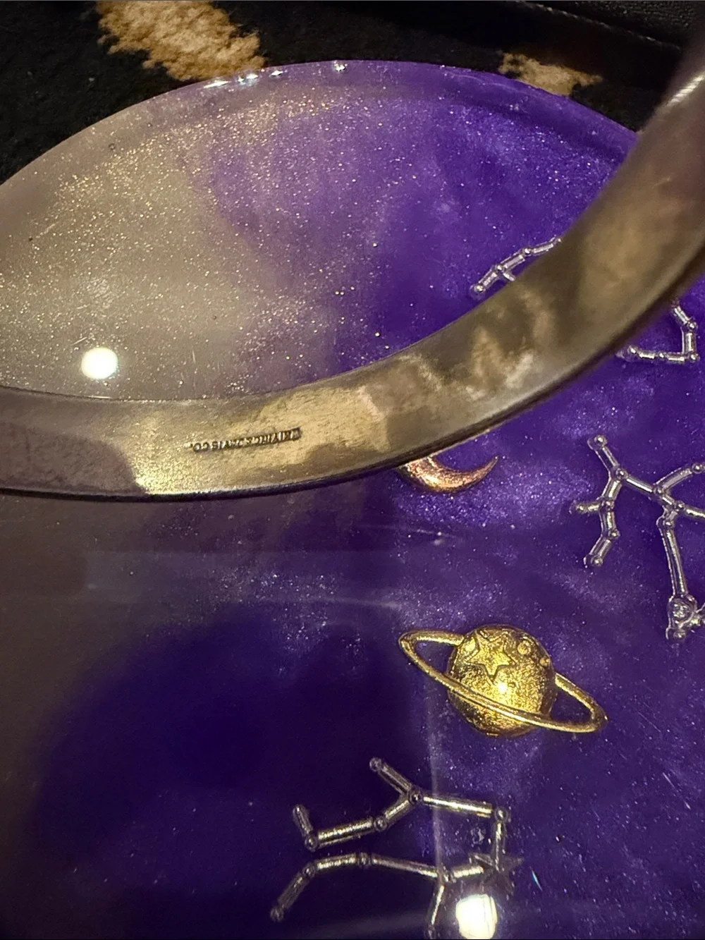 WHITING & DAVIS CO -Ornate Gold-Trimmed Engraved Bangle Bracelet for Women